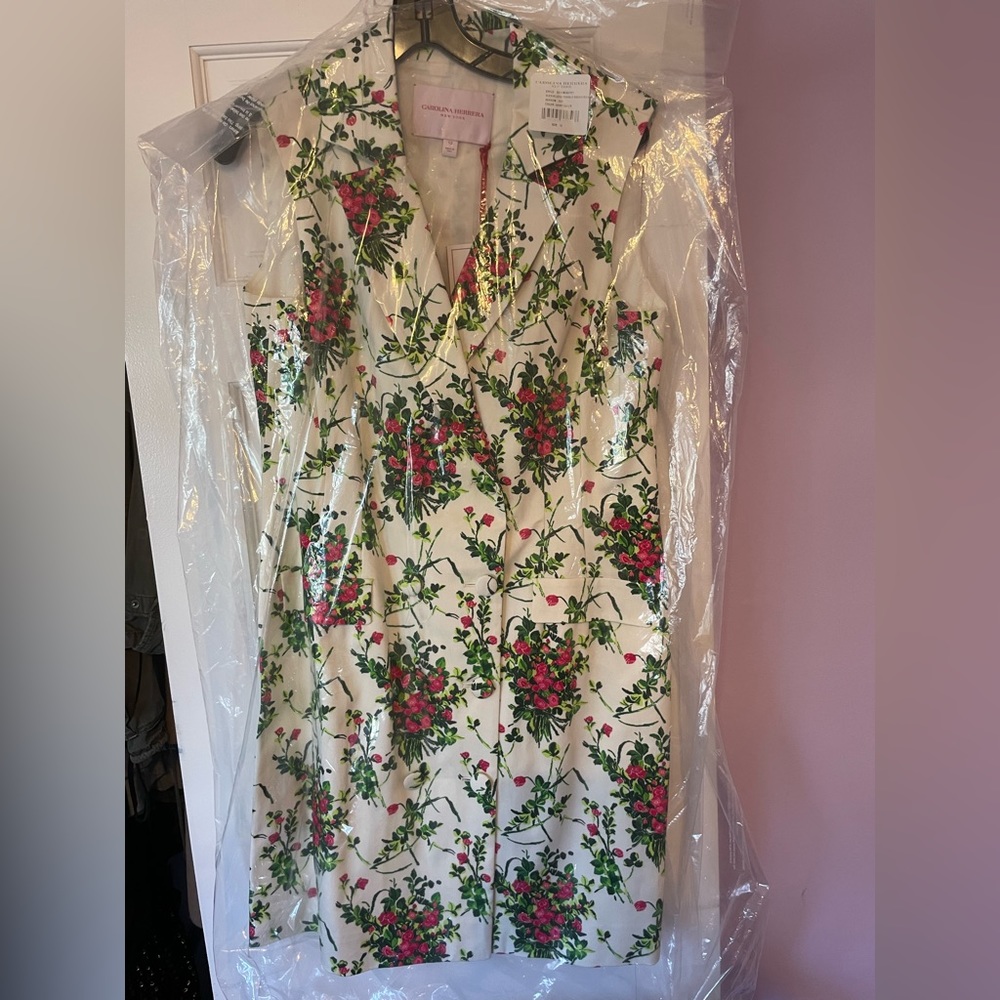 Carolina Herrera White Floral Double Breasted Dress - Picture 3 of 5